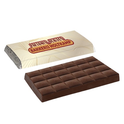 Chocoladereep met logowikkel als smaakvol promotiemiddel