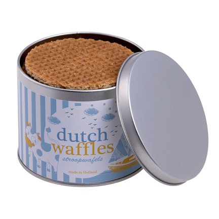 Zilverkleurig stroopwafelblik met eigen logowikkel als promotie