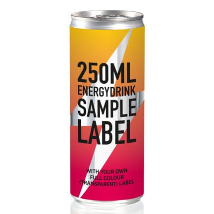Blikje Energydrink met eigen logo op het label