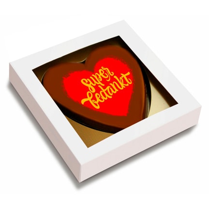 Chocoladehart met tekst Super bedankt als relatiegeschenk