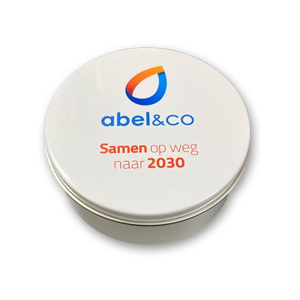 Snoepblikje met logo rechtstreeks bedrukt op de deksel
