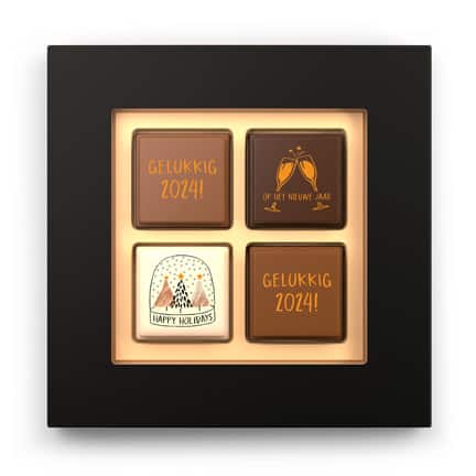 Nieuwjaar 2024 bonbons met logo als relatiegeschenk