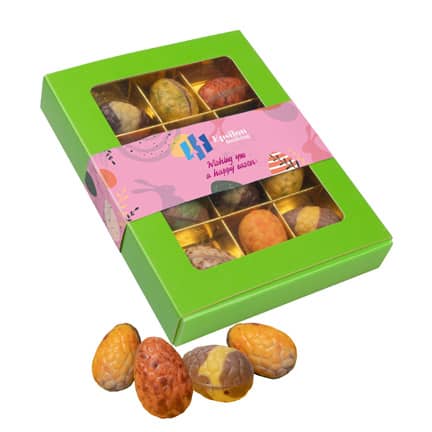 Geschenkdoosje luxe Paaseitjes met eigen logowikkel voor Pasen