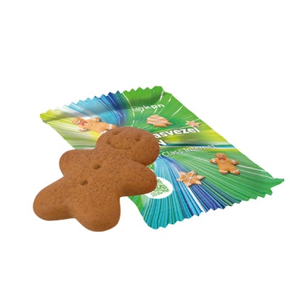 Gepersonaliseerd zakje met een koekmannetje als give away