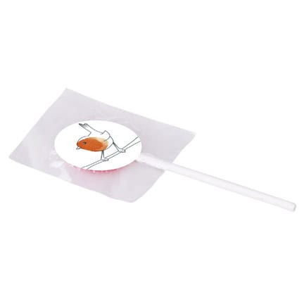 Lolly met logo uitdelen tijdens een beurs