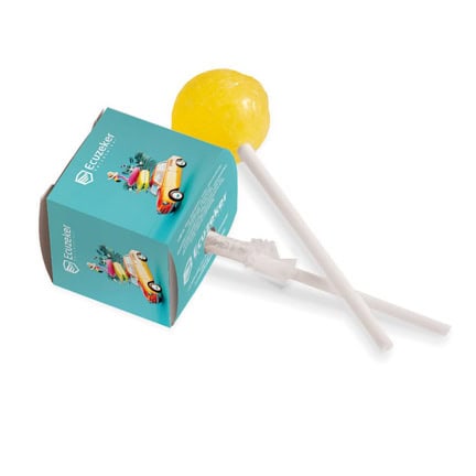 Lolly in gepersonaliseerd doosje met logo als give-away