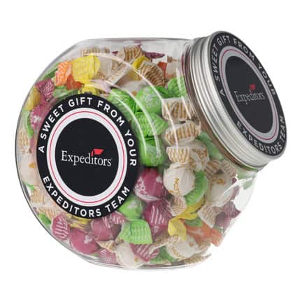 Kunststof Snoeppot met logo als eindejaarsgeschenk