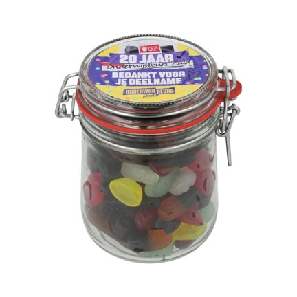 Ronde weckpot met logo als bedankje voor relaties