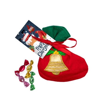 Kerstsok met full colour logokaartje als Kerst presentje