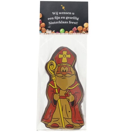 Chocolade Sint in een zakje met een bedrukt kopkaartje