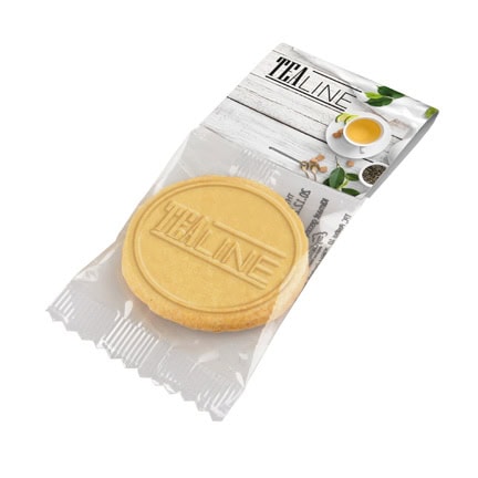 Vanille koekje met logo in embossing per stuk verpakt