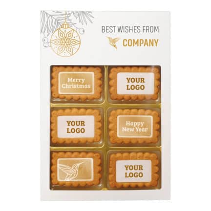 8 koekjes met logo in een bedrukt doosje als promotionele give-away