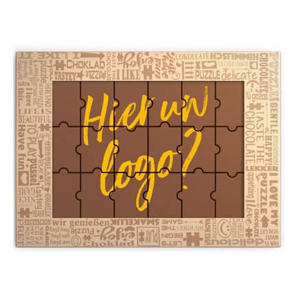 Chocoladepuzzel met eigen logo in 18 chocolade puzzelstukjes